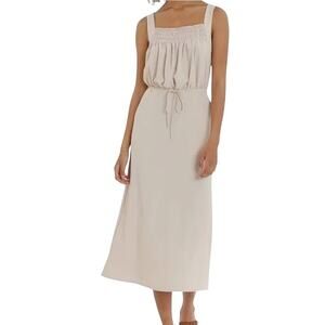 Maggy London Beige Pleated Midi Dress – Size 16 NWT